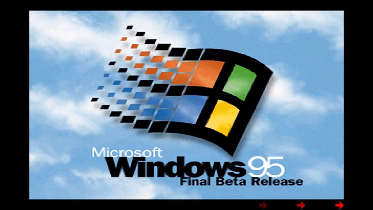 The boot screen logo of Windows 95 with an additional label "Final Beta Release"
